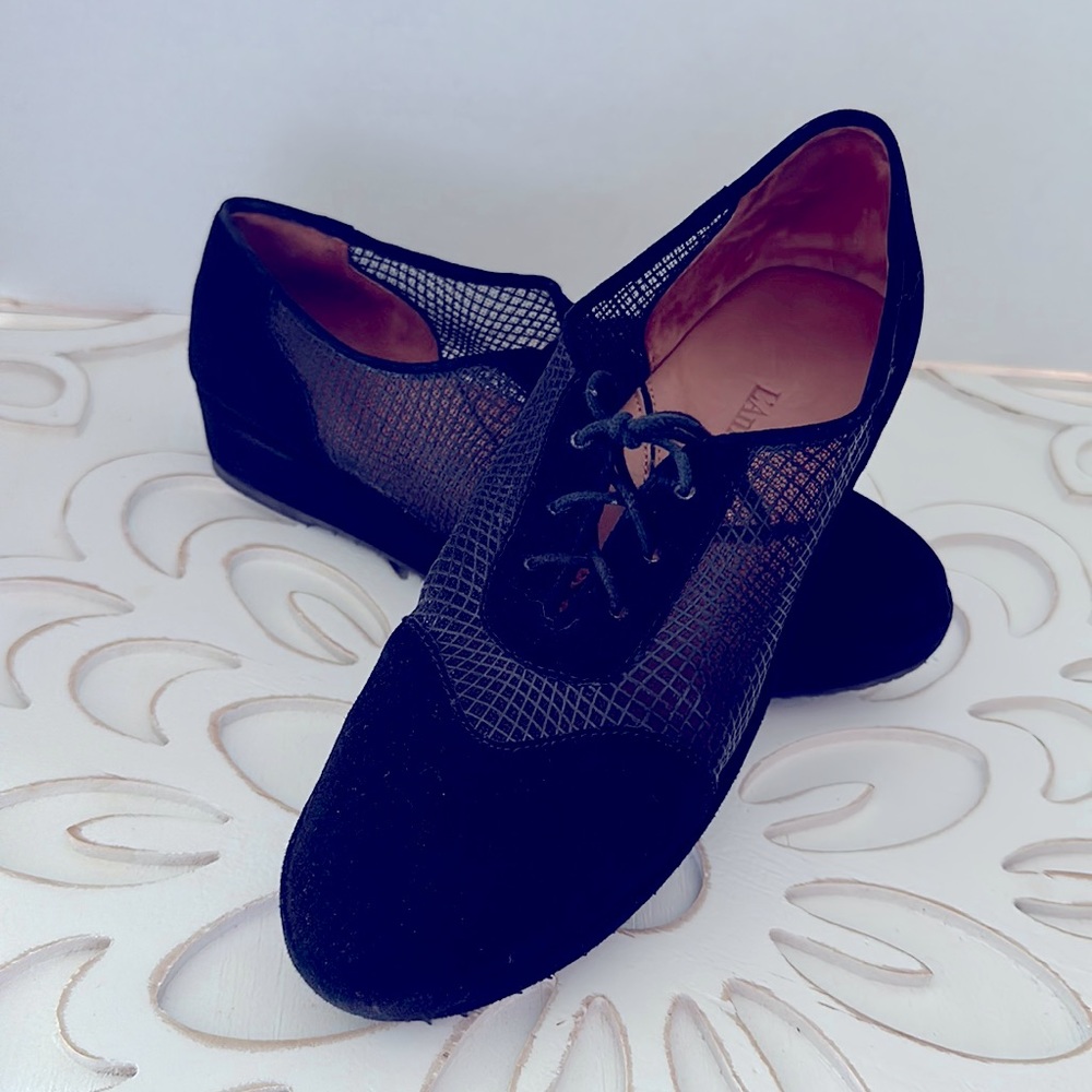 L’Amoir DesPieds Black lace up leather mesh lace shoes